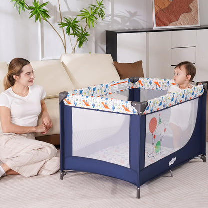 Pamo Babe Compact Pack and Play - Portable Crib for Baby, Lightweight Foldable Travel Playard with Mattress Pad & Carry Bag, Safe Breathable Travel Bed for Home, Trips & Family Visits, Black