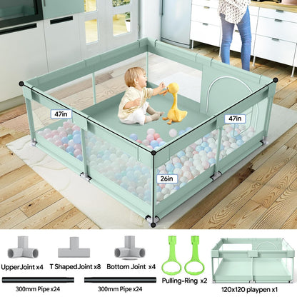 Fodoss Baby Playpen 50×50in, Small Play Pen for Babies and Toddlers, Playpen for Apartment, Play Yard, Activity Fence, Baby Playard with All-Side Mesh, Pull Rings