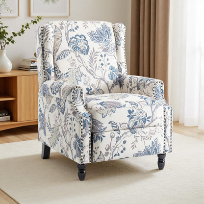 Swivel Rocker Recliner Chair, Manual Nursery Glider Recliner, Floral Fabric Wingback Accent Chair with Adjustable Backrest & Footrest for Small Spaces Living Room Bedroom (Plants Floral, Set of 1)