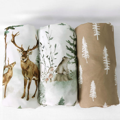 PHF 3 Pack Soft Mini Crib Sheets, Floral & Animal Pack N Play Sheets for Baby Boys Girls, No Slip Universal Fit for Pack N Play, Playard, Portable and Mini Crib Mattresses,Floral & Animal