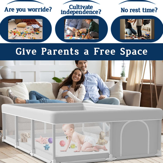 Baby Playpen with Mat, 50x50 Inch Playpen with Mat Waterproof for Babies and Toddlers Play Pen Playards Safety Gate Fence Active Center Indoor