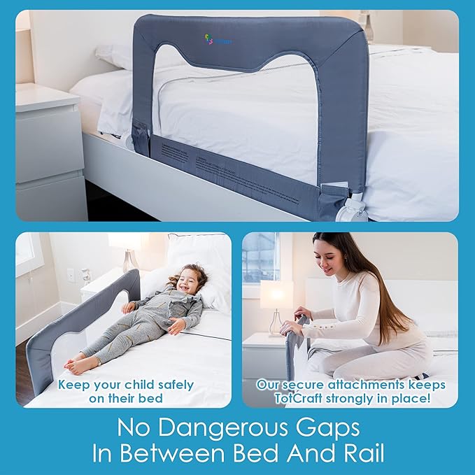 TotCraft Bed/Crib Safety Guard Rail, Extra Long for Toddlers, Infants, Kids, Children for Twin, Full Size, Queen &King Mattress, Grey (59L19.5H) in