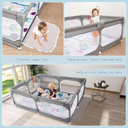 JINXIA Baby Playpen with Mat 75"*59", Large Play Pen for Babies and Toddlers with Soft Breathable Mesh, Climb-Proof Anti-Fall Baby Playpen, Sturdy Safety Play Yard for Indoor Outdoor Fun, Grey