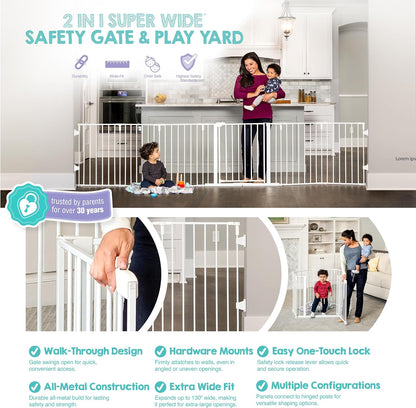 Regalo Safety 192" Super Wide Baby Gate & Play Yard, 2-in-1 Convertible Extra Wide Safety Barrier, Hardware Mounted for Toddlers & Pets, Tested & Safe for 30 Years, American Designed & Owned, White