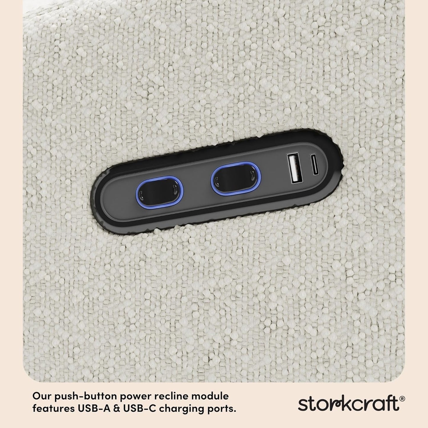 Storkcraft Santa Monica Power Recliner Swivel Glider (Dune Basketweave) – Effortless Electronic Power Recline, USB-A & USB-C Charger