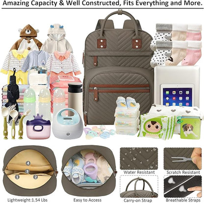 Tenot Diaper Bag Backpack Tote for Women Large Capacity, Baby Bag with Insulated Pockets Multifunctional Diaper Bags For Baby Girl Boy Waterproof Baby Bags For Boys Girls Maternity Bag khaki Brown
