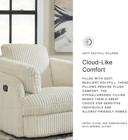 Signature Design by Ashley Tie-Breaker Cozy Contemporary Manual Press-Back Swivel Glider Rocker Recliner with 2 Bolster Pillows and Hidden Storage, White