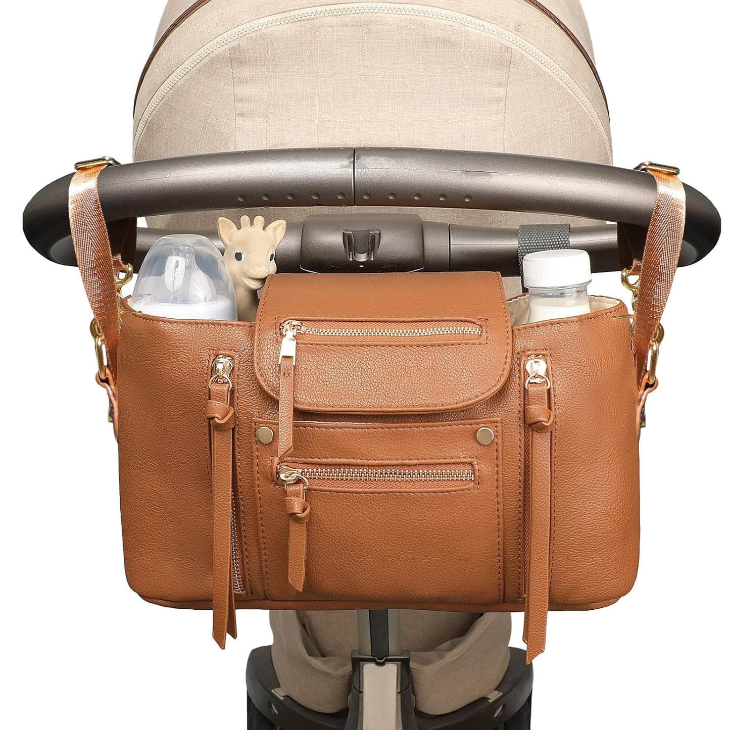 miss fong Universal Stroller Organizer with Insulated Cup Holder Stroller Caddy Baby Storage Bag with Adjustable Strap, Fits for like Uppababy, Baby Jogger, Britax, Umbrella