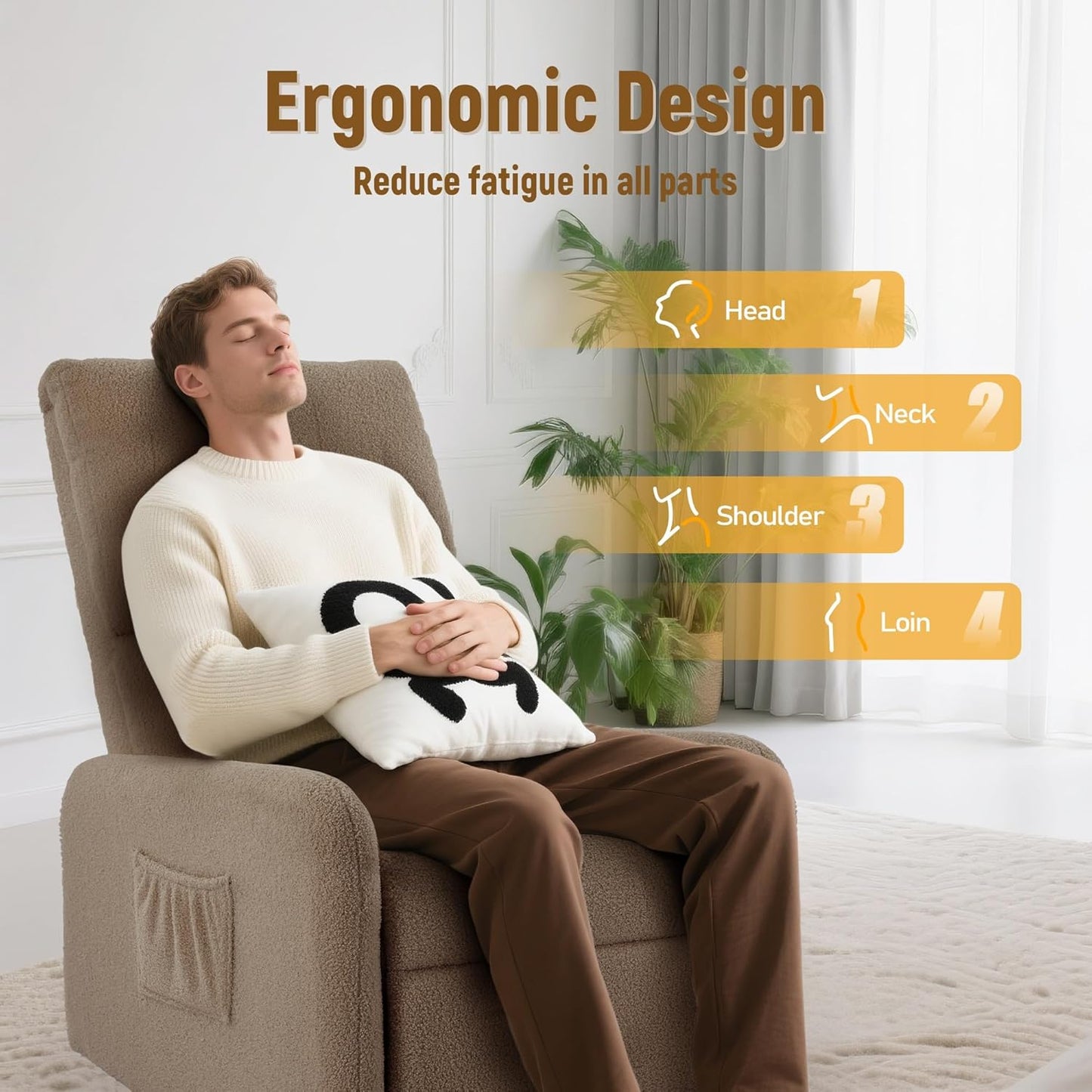 Korser 360° Rocking Chair, Nursery Rocker Chair with Side Pockets, Glider Nursing Chair with Steel Structure Base, Small Chair for Small Spaces, Sherpa Swivel Accent Chairs for Living Room, Nursing