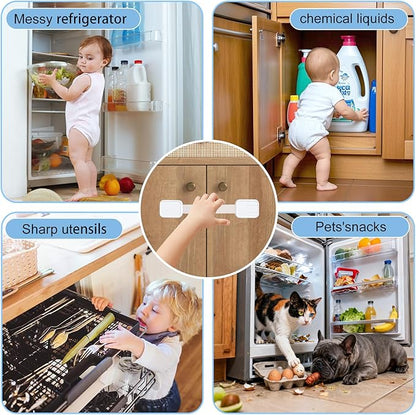 10-Pack Adhesive Baby proofing Strap Locks, Child Proof Cabinet Latches for Drawers, Microwave, Oven, Trash Can, Refrigerator, Toilet Lid, Adjustable No Drilling Need