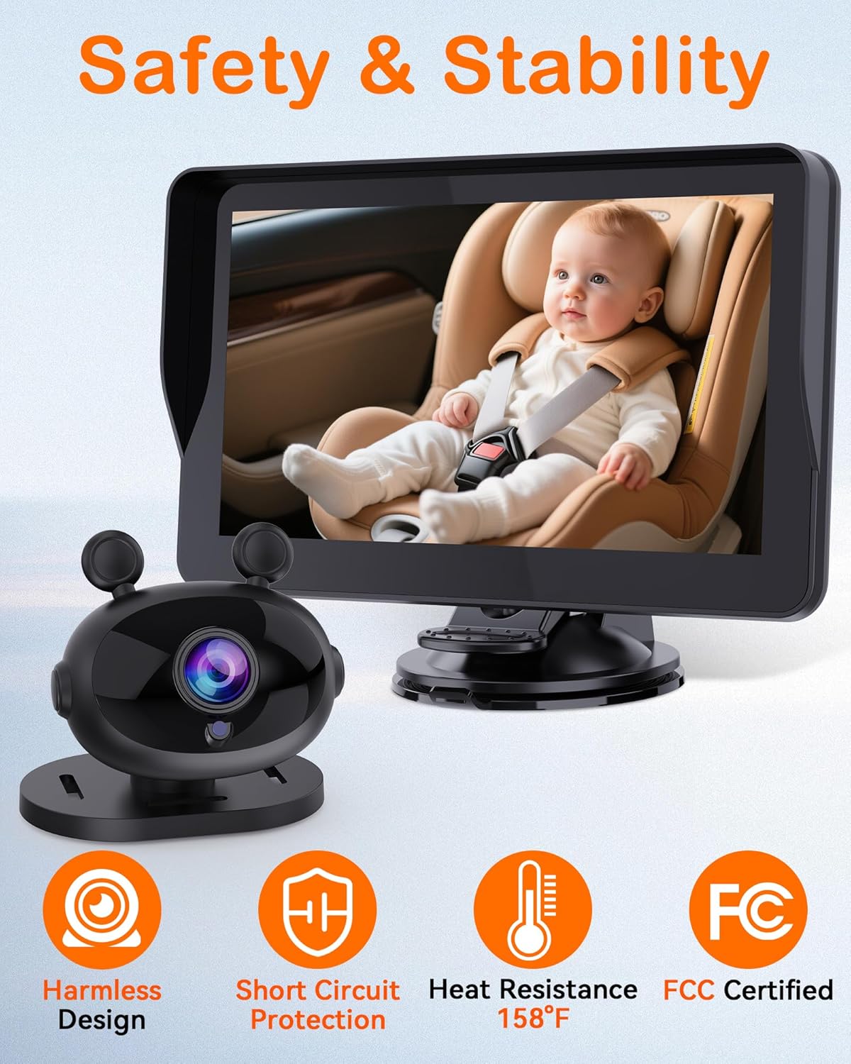 Wkzay Baby Car Camera 2-Pack – HD 1080P, 150° Wide Angle, Night Vision, Adjustable LED Light, Easy Installation, Infant Safety, Rear Seat Monitoring for Car Travel