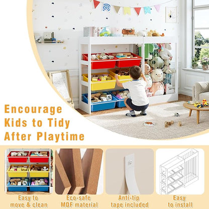 50.6" W X 39.4" H Toy Organizer, Large Toy Storage with 153L Stuffed Animal Storage for 80+ Medium Plushies, 6 Plastic Removable Bins, Toy Organizer Shelf for Girls Boys Playroom, Kids Room