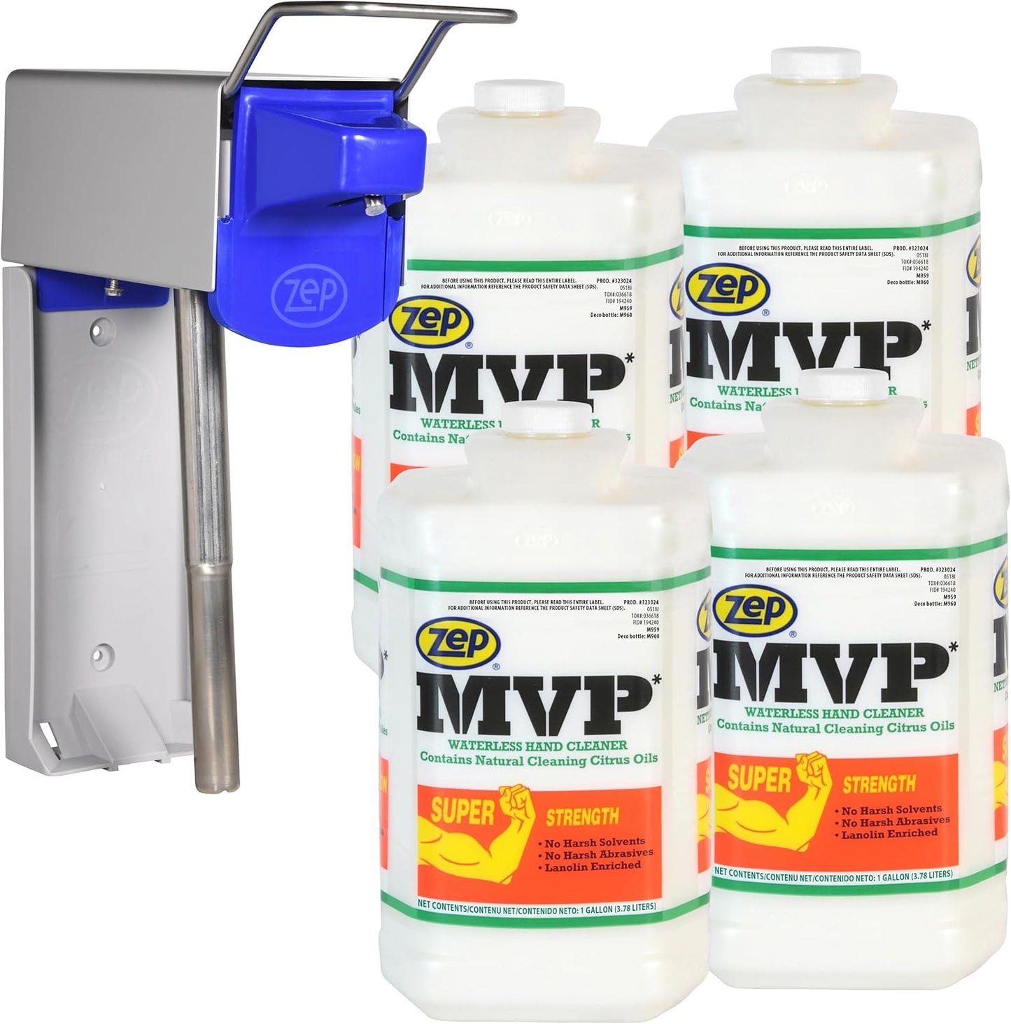 Zep MVP Waterless Hand Cleaner and Zep D-4000 Hand Soap Dispenser - 1 Gal (Case of 4) - 323024 - Super Strength Formula Leaves Hands Feeling