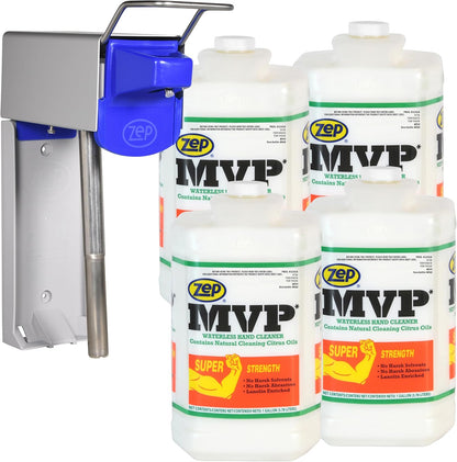 Zep MVP Waterless Hand Cleaner and Zep D-4000 Hand Soap Dispenser - 1 Gal (Case of 4) - 323024 - Super Strength Formula Leaves Hands Feeling