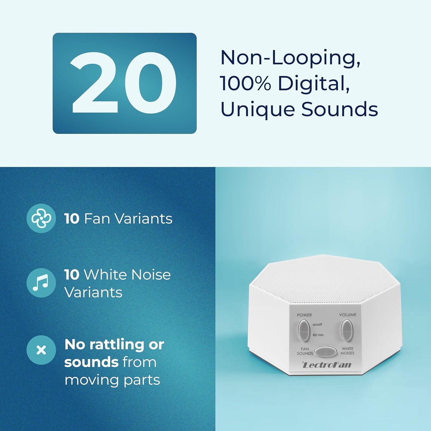 Adaptive Sound Technologies LectroFan Classic - Soothing Sound Machine for Sleep - Built-in Sleep Timer - Compact Design - Non-Looping Sounds - Speech Privacy - White