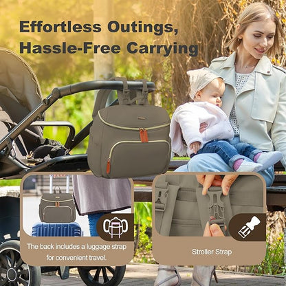 Compact Diaper Bag Backpack – Lightweight & Waterproof Baby Bag for Moms & Dads, Includes Changing Pad & Stroller Straps, Small Travel Diaper Backpack for Daily Use –Taupe