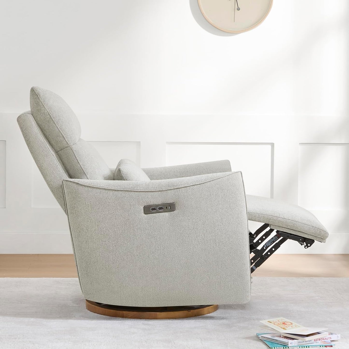 CHITA Swivel Rocker Recliner Chair, Power Nursery Glider Recliner, Nursery Rocking Chair with Adjustable Power Headrest, FSC Certified, Solid Wood Base, Moss Green