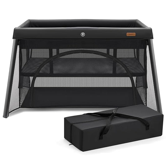 HARPPA Travel Crib, Lightweight Portable Crib Requires No Assembly, Foldable Pack and Play for Baby and Toddlers, Compact Play Yard with Bed,Black