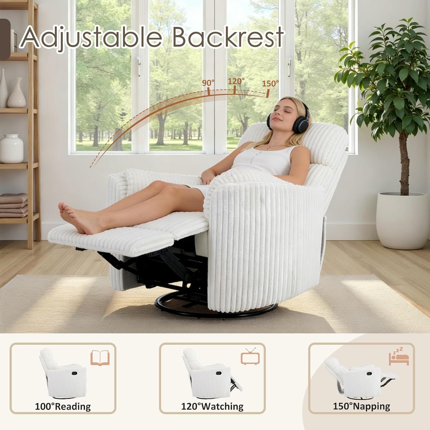 Nursery Rocking Chairs Comfy High Back 360 Swivel Rocker Recliner with 2 Pillows Glider Recliner Nursery Chair for Adults Small Spaces Nursing Bedroom Living Room Beige