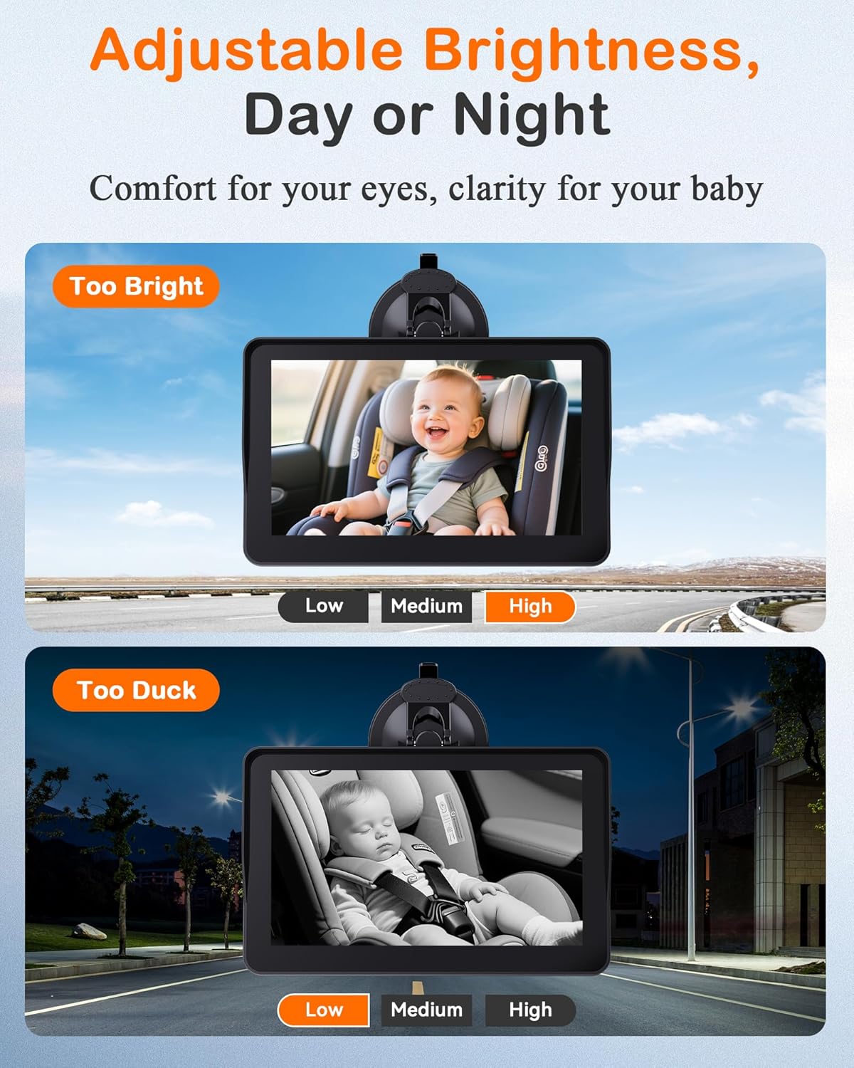 Wkzay Baby Car Camera 2-Pack – HD 1080P, 150° Wide Angle, Night Vision, Adjustable LED Light, Easy Installation, Infant Safety, Rear Seat Monitoring for Car Travel