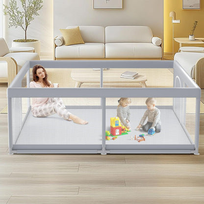 XVISHX Baby Playpen 50 x 50 Inch Play Pen Playards, Playpen for Babies and Toddlers, Baby Playard for Indoor & Outdoor Active Center Game Fence, with Skin-Friendly Fabric and Soft Breathable Mesh Grey