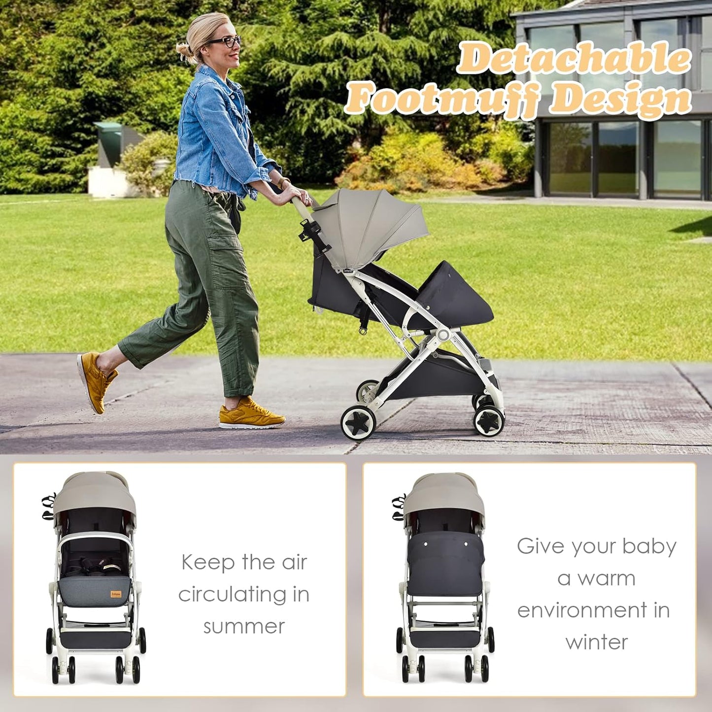 INFANS Lightweight Baby Stroller, Compact Infant with One-Hand Fold, Travel Stroller for Airplane with Cup Holder, Canopy 5-Point Harness Foot Cover for 6-36 Month