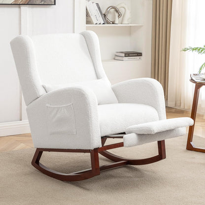 HCHAIRH Rocking Chair Nursery, Nursery Rocking Chairs with Foot Rest, Comfy Fabric Glider Rocker Nursing Chair with High Back for Nursing, Living Room, Bedroom, Beige