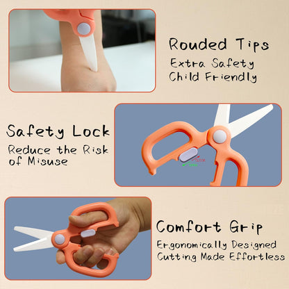 Baby Food Scissors with Travel Case, Ceramic Food Scissors Kids, Toddler Scissor with Safety Lock, Ideal for Pizza, Meats, Noodles, Vegetables, and Fruits (C)