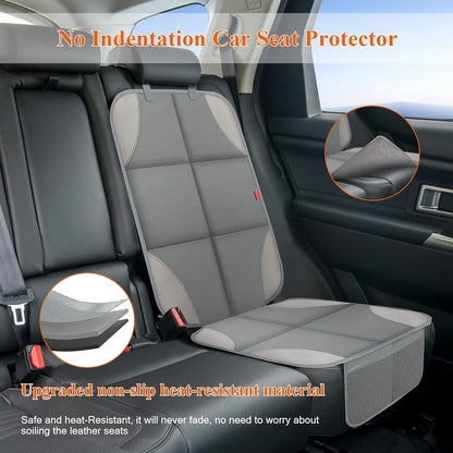 Car Seat Protector, Carseat Seat Protectors with Thick Padding and Upgraded Non-Slip Backing, Waterproof Seat Protector under Baby Car Seat, 600D Fabric Car Seat Covers with Storage Pockets for Baby
