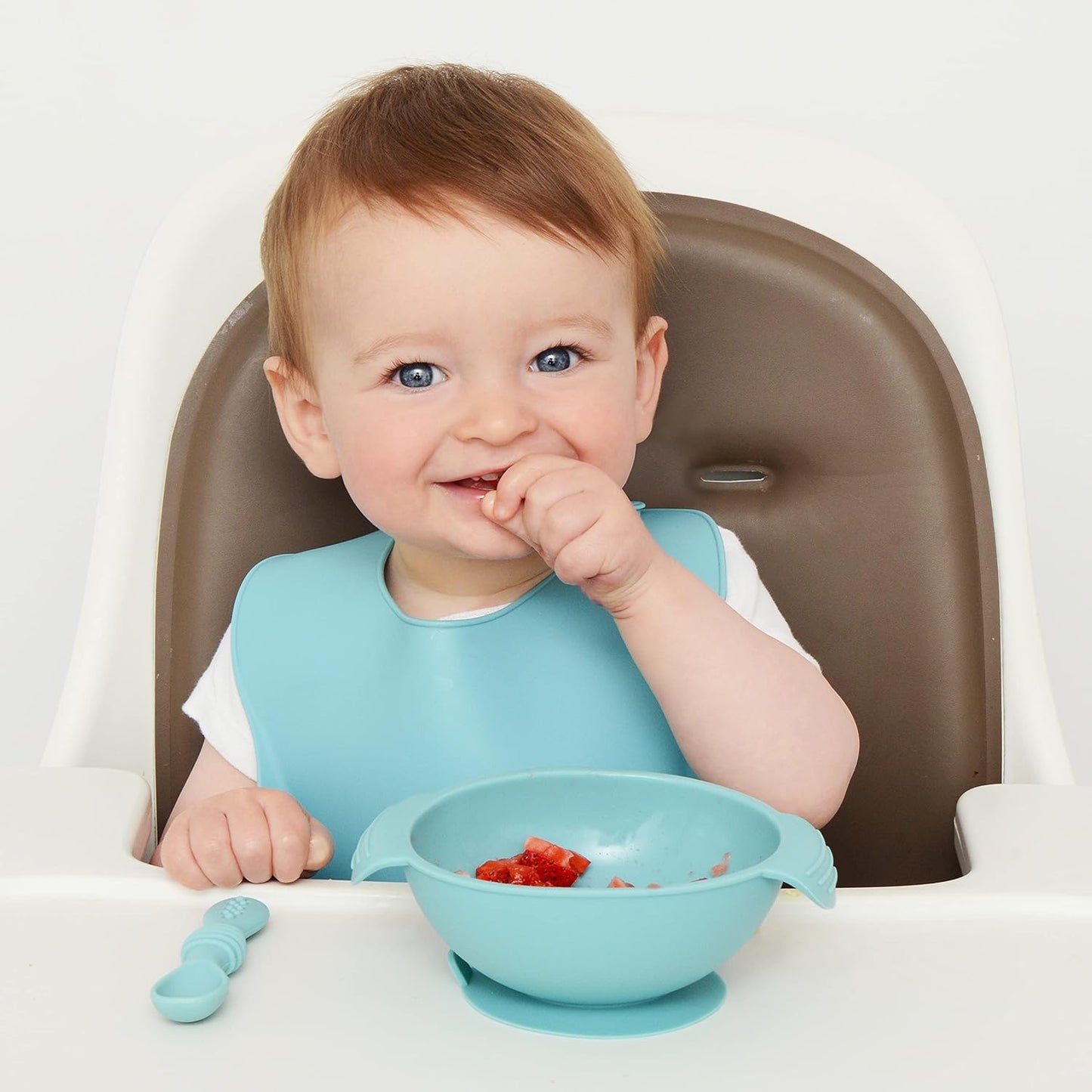 PrimaStella Unbreakable Silicone Non-Slip Bowl and Chew Spoon Set for Babies and Toddlers (Rainbow Swirl)