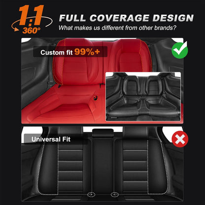 AOMSAZTO Seat Covers for Ford Mustang Coupe 2015 2016 2017 2018 2019 2020 2021 2022 2023 2024 2025 2026, Custom Fit Full Set Faux Leather (New Red)