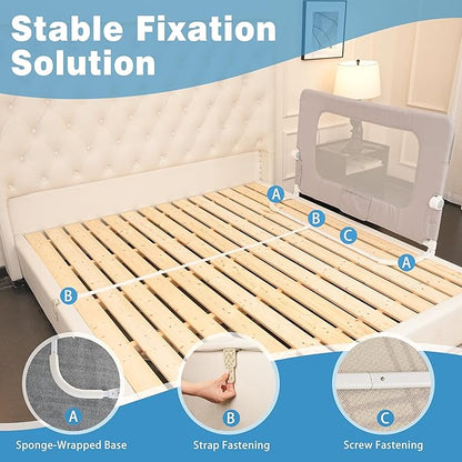 Bed Rail for Toddlers,Foldable Baby Bed Rail-47in/120cm Height Adjustable Safety Guard for Kids, Universal Fit Twin/Full/King/Queen Beds.