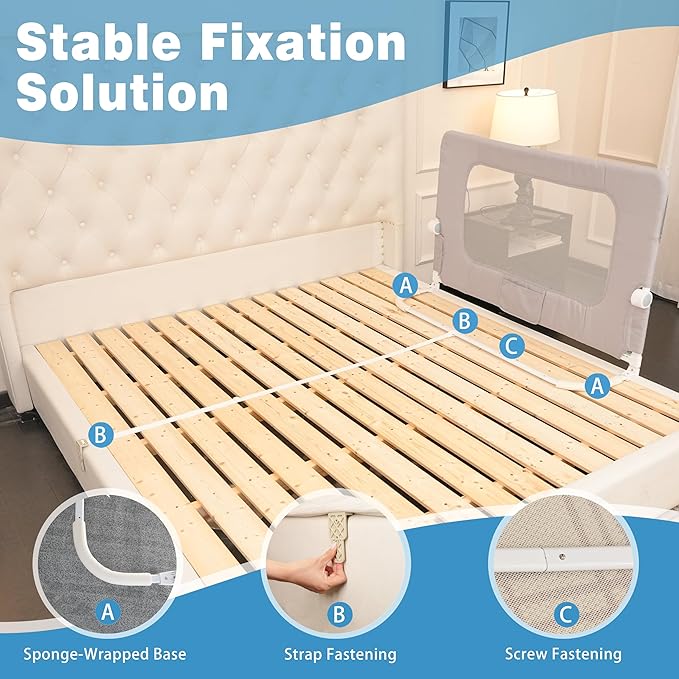 Bed Rail for Toddlers,Foldable Baby Bed Rail-32in/80cm Height Adjustable Safety Guard for Kids, Universal Fit Twin/Full/King/Queen Beds.