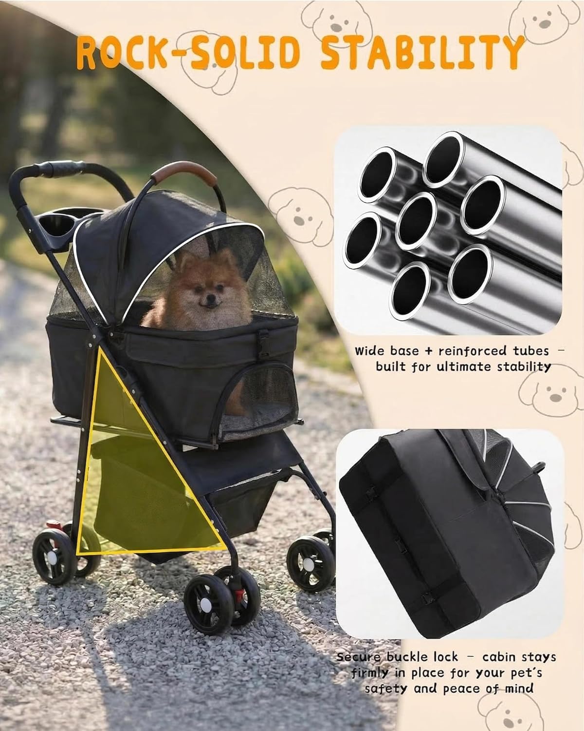 Pet Stroller with Removable Carrier, 35lbs Capacity - One-Click Foldable Dog Stroller, Cat Carrier & All-Terrain Wheels, Compact Travel Pet Stroller for Small to Medium Pets-Gray