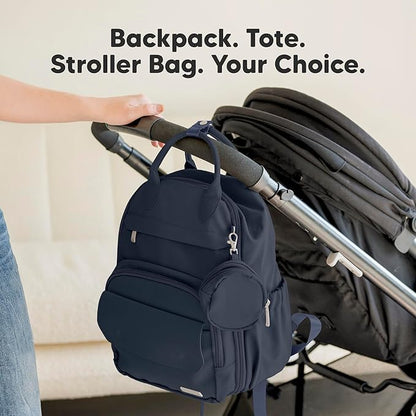KeaBabies Diaper Bag Backpack - Small Multifunctional Travel Diaper Back Packs, Maternity Baby Changing Bags, 12L Capacity, PU Leather, Waterproof, Unisex, Nappy Changing Pad (Navy Blue, Small)