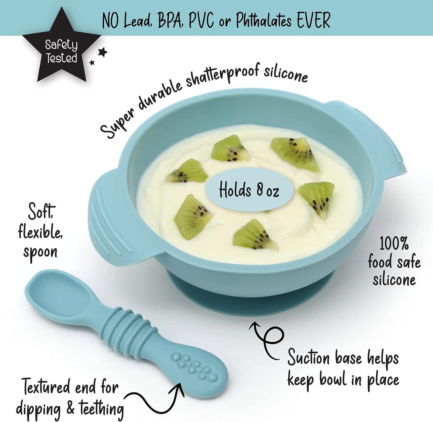PrimaStella Unbreakable Silicone Non-Slip Bowl and Chew Spoon Set for Babies and Toddlers (Rainbow Swirl)
