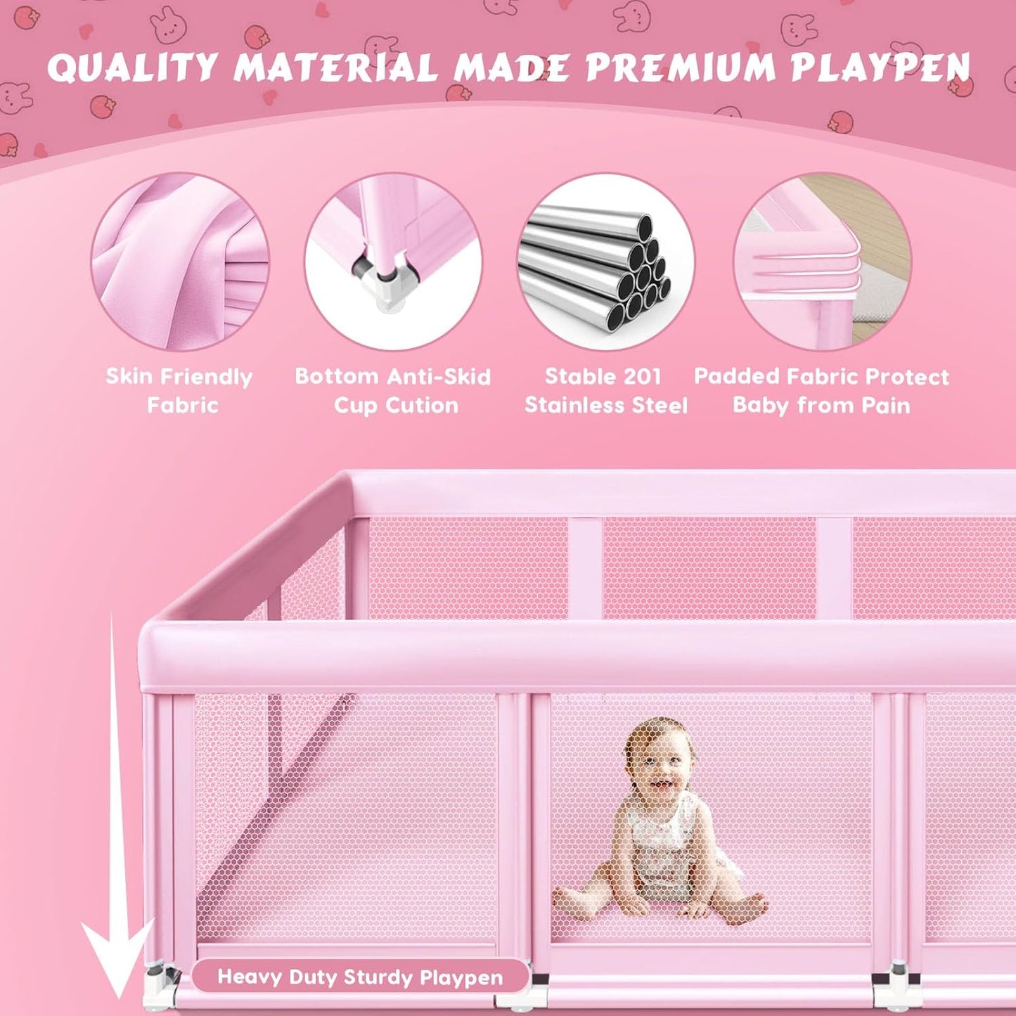 Fshibila 74" ×50" Large Baby Playpen, Baby Playard for Babies and Toddlers, Baby Fence Play Pens for Indoor & Outdoor, Sturdy Safety Play Yard with Soft Breathable Mesh, Anti-Fall, Grey