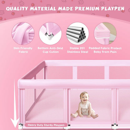 Fshibila 74" ×50" Large Baby Playpen, Baby Playard for Babies and Toddlers, Baby Fence Play Pens for Indoor & Outdoor, Sturdy Safety Play Yard with Soft Breathable Mesh, Anti-Fall, Grey