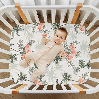 Fitted Crib Sheets Pink Checkered and Bows Stretchy Portable Playard Sheets for Baby Toddler, Breathable Soft Mini Crib Mattress 39 x 27 in for Boys and Girls