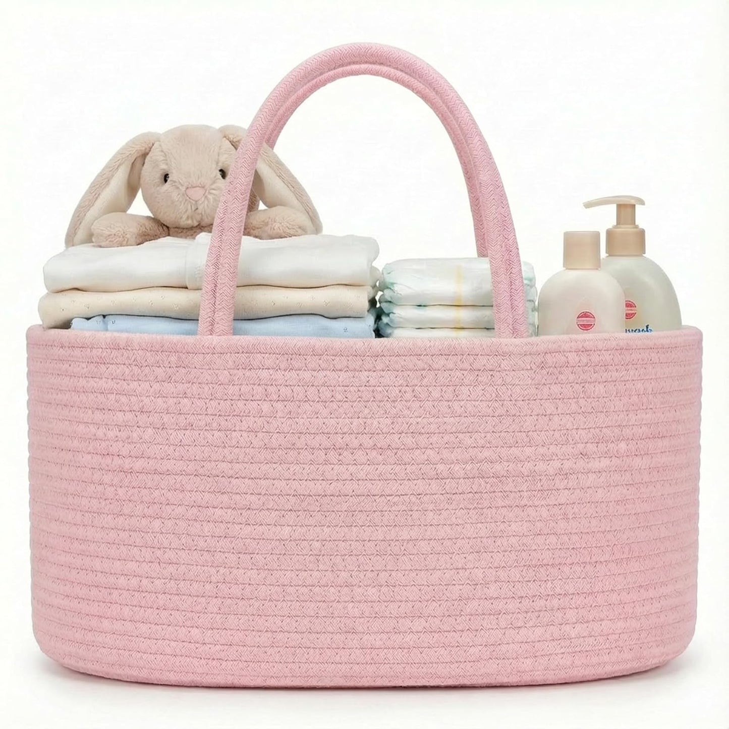 luxury little Diaper Caddy Organizer, Large Cotton Rope Nursery Baby Basket, Changing Table Organizer for Baby Diaper Storage, Portable Car Organizer Removable Divider (Off White, Large)