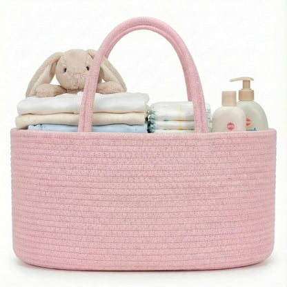 luxury little Diaper Caddy Organizer, Large Cotton Rope Nursery Baby Basket, Changing Table Organizer for Baby Diaper Storage, Portable Car Organizer Removable Divider (Off White, Large)