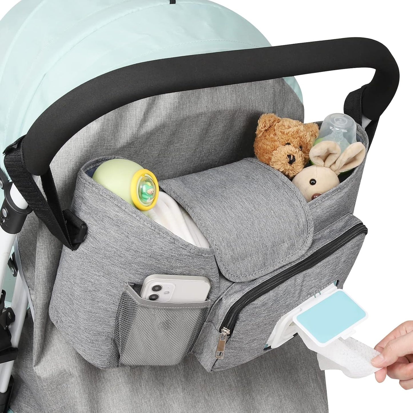 Accmor Universal Stroller Organizer with Insulated Cup Holder, Stroller Caddy Bag Accessories, Stroller Cup Holder Organizer for Uppababy Baby Jogger Britax Stroller, Black