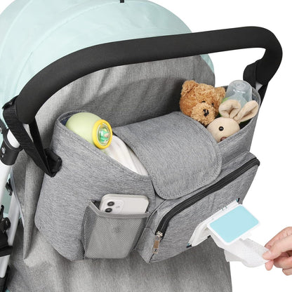 Accmor Universal Stroller Organizer with Insulated Cup Holder, Stroller Caddy Bag Accessories, Stroller Cup Holder Organizer for Uppababy Baby Jogger Britax Stroller, Black