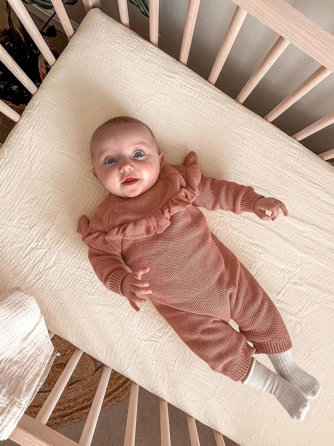 Muslin Bedside Bassinet Sheets 2 Pack, 33x20 Fitted Ultra Soft & Breathable Bedside Sleeper Sheets, Ideal for Baby Girl and Boy, Perfect for Newborns (Hopping Bunnies & Beige)