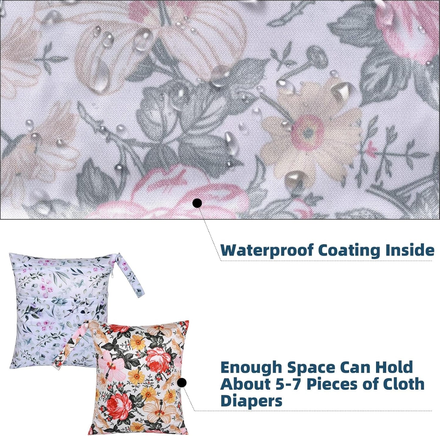 Wet Dry Bags 2-Pack with Cute Dolphin Print - Waterproof Travel Organizer for Swimming Pool Beach Gym Baby Cloth Diapers Swimwear with Dual Zippers