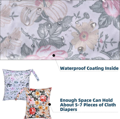 Wet Dry Bags 2-Pack with Cute Dolphin Print - Waterproof Travel Organizer for Swimming Pool Beach Gym Baby Cloth Diapers Swimwear with Dual Zippers