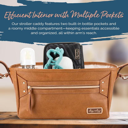 Itzy Ritzy Adjustable Stroller Caddy and Organizer Bag Featuring Front Zippered Pocket, 2 Built-In Interior Pockets & Adjustable Straps to Fit Nearly Any Stroller (Coffee and Cream)