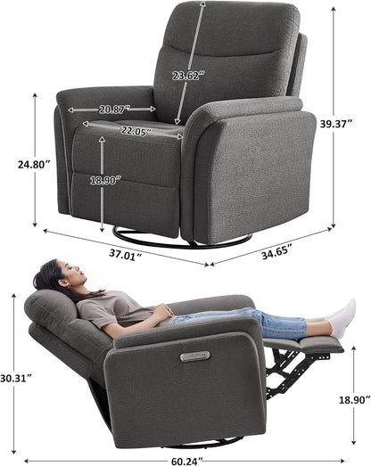 VANOMi Power Recliner Chair Swivel Glider, Electric Rocking Recliner Chairs with USB and Type-C Ports, Nursery Chair Recliner for Living Room, Bedroom, Apartment（Camel）