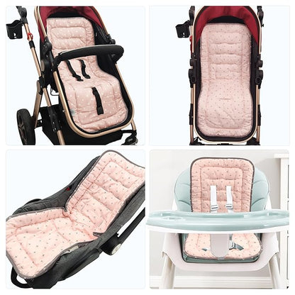 Baby Stroller Cushion,Infant Car Seat Insert-Reversible Universal Breathable and Soft Newborn seat Liner for Stroller,100% Cotton Seat Pad Liner for Newborns-34x78cm,1 Pack(Pink+Grey Cross)