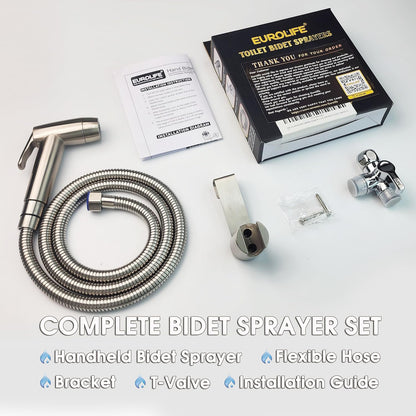 Handheld Bidet Sprayer for Toilet, Dual Spray Modes with Lockable Push Button, High Pressure Bathroom Sprayer, No-Drill Toilet Tank Mount, Stainless Steel Hose Set, Black Finish